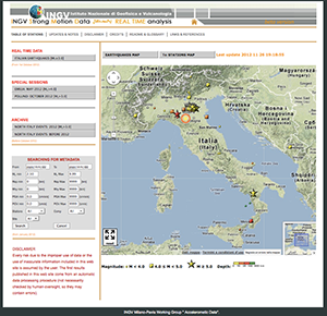 Figure 1. INGV strong-motion data web portal: home page (top panel); ISMD home-page (bottom left); DYNA home page (bottom right).